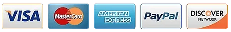 Visa, Mastercard, American Express, Discover, Apple Pay and Google Pay accepted at checkout