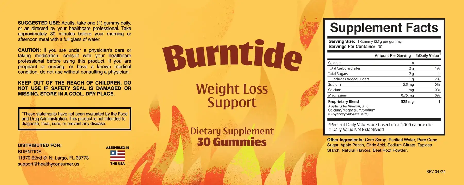 The full Burntide label artwork including the Supplement Facts panel